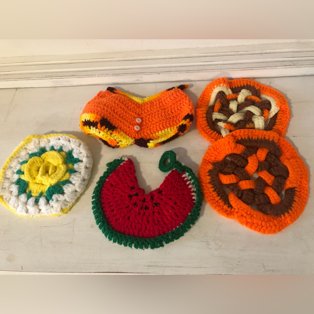 Lot of 5 Hand Crocheted Knit Hot Pad Potholders Trivets Variety of Shapes